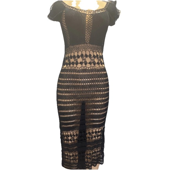 Vintage Y2K SPIGA Crochet Mesh black Dress Goth Grunge Fairy fit S & M/NEW . - Picture 2 of 7